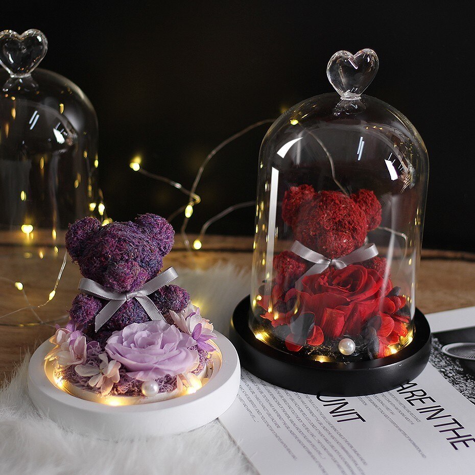 Beauty And The Beast Rose Bear Dried Flower Christmas Valentine Day Gift