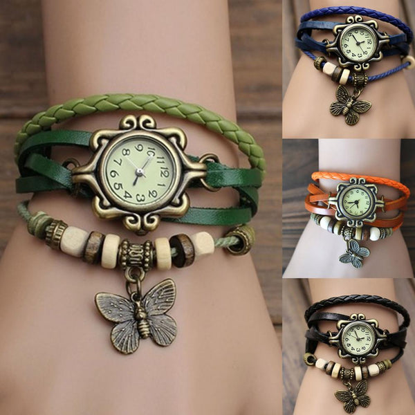 Women Genuine Leather Vintage Quartz Dress Watch Bracelet