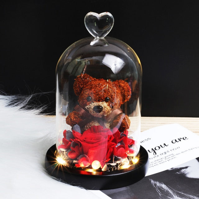 Christmas Gift Beauty And The Beast Rose In Glass Dome Dried Flower Decoration