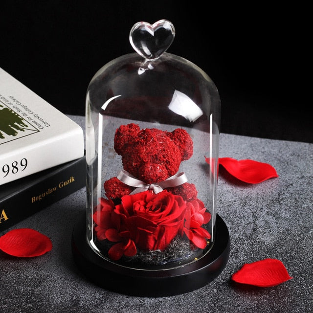 Christmas Gift Beauty And The Beast Rose In Glass Dome Dried Flower Decoration