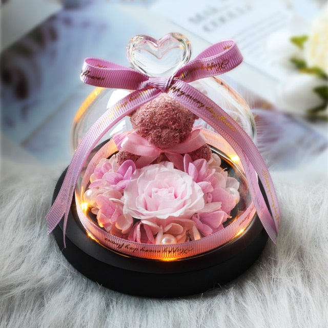 Christmas Gift Beauty And The Beast Rose In Glass Dome Dried Flower Decoration