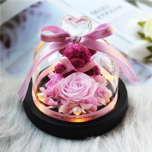 Christmas Gift Beauty And The Beast Rose In Glass Dome Dried Flower Decoration