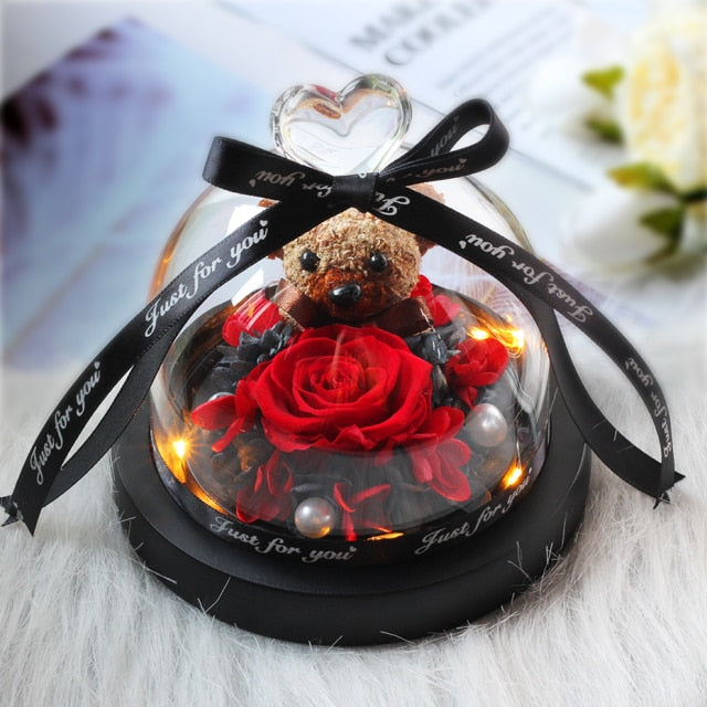 Christmas Gift Beauty And The Beast Rose In Glass Dome Dried Flower Decoration