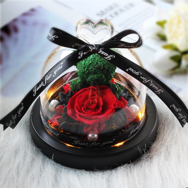 Christmas Gift Beauty And The Beast Rose In Glass Dome Dried Flower Decoration