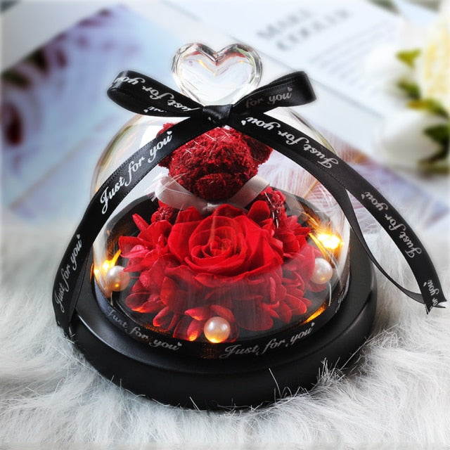 Christmas Gift Beauty And The Beast Rose In Glass Dome Dried Flower Decoration