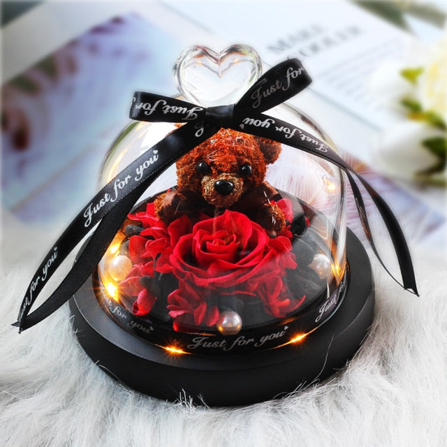 Christmas Gift Beauty And The Beast Rose In Glass Dome Dried Flower Decoration