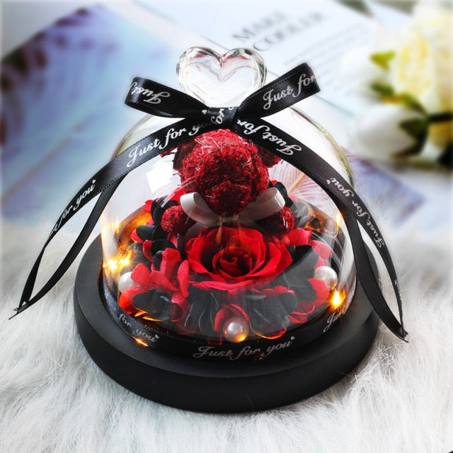 Christmas Gift Beauty And The Beast Rose In Glass Dome Dried Flower Decoration