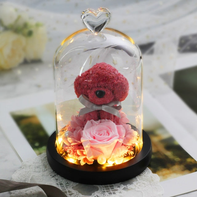 Christmas Gift Beauty And The Beast Rose In Glass Dome Dried Flower Decoration