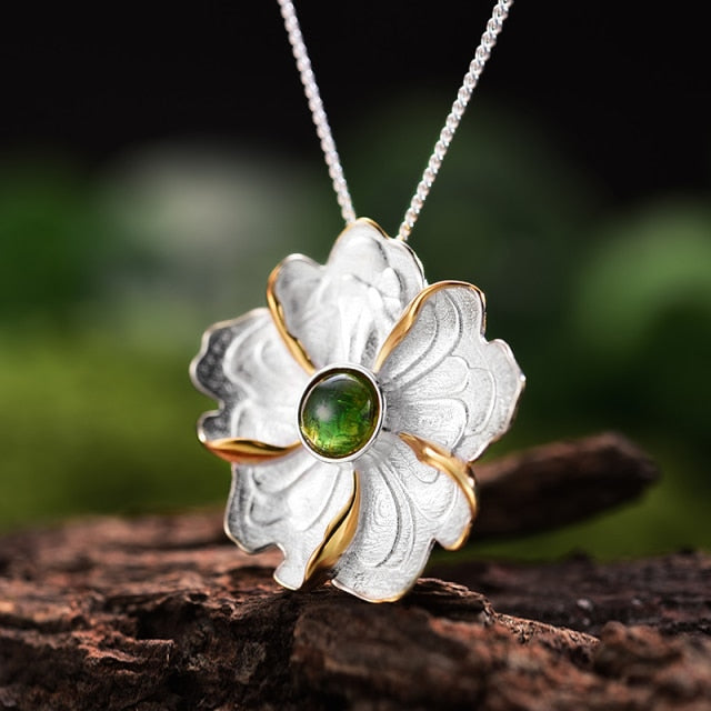 925 Sterling Silver Peony Flower Pendant without Necklace for Women