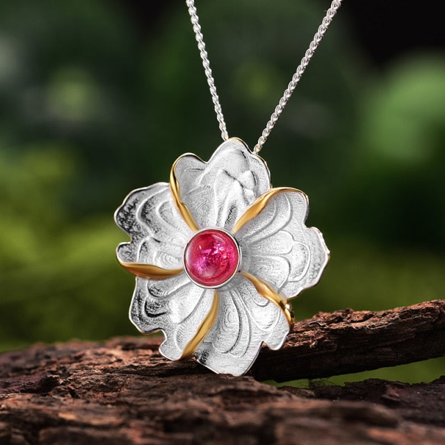 925 Sterling Silver Peony Flower Pendant without Necklace for Women