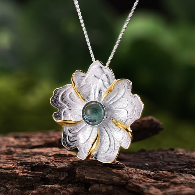 925 Sterling Silver Peony Flower Pendant without Necklace for Women