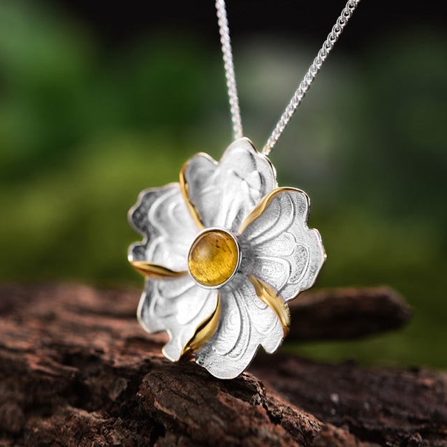 925 Sterling Silver Peony Flower Pendant without Necklace for Women