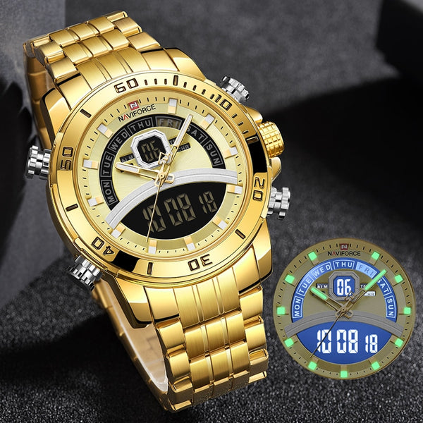 Luxury Gold Business Digital Wrist watch Military Sports Quartz Male Watch