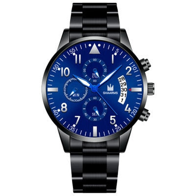 Fashion  Stainless Steel Case Strap Hand Calendar Men Watch