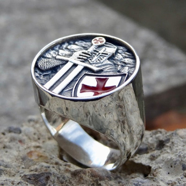 Mens Knights Templar Red Cross 316L Stainless Steel Rings for Men