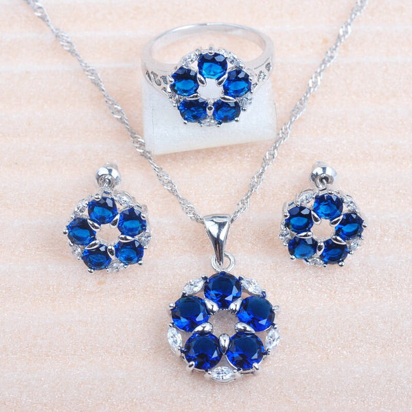 Silver Color Cubic Zirconia Ring Necklace And Earrings Set