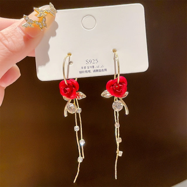 Fashion Rose Petal Drop Earrings for Women