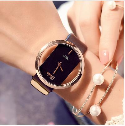 Luxury Leather Skeleton Strap Watch Women Dress Watch