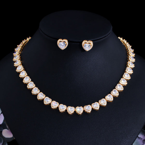 Zirconia Love Heart Women Engagement Wedding Necklace Jewelry Sets