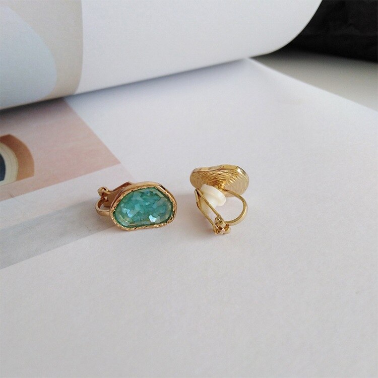 Personality Irregular Shape Round Stone Temperament Ears Clips