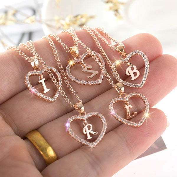 Womens Jewelry Name Initials Heart Pendant Necklace