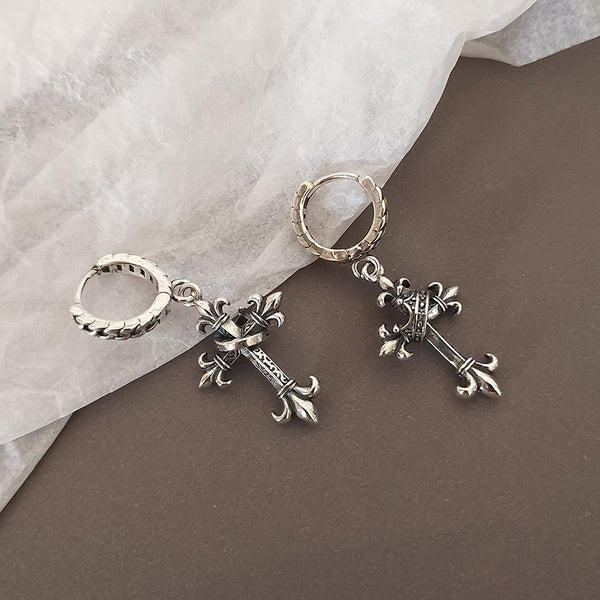 Women Antique Cross Ear Buckle Men Women Crown Drop Earrings