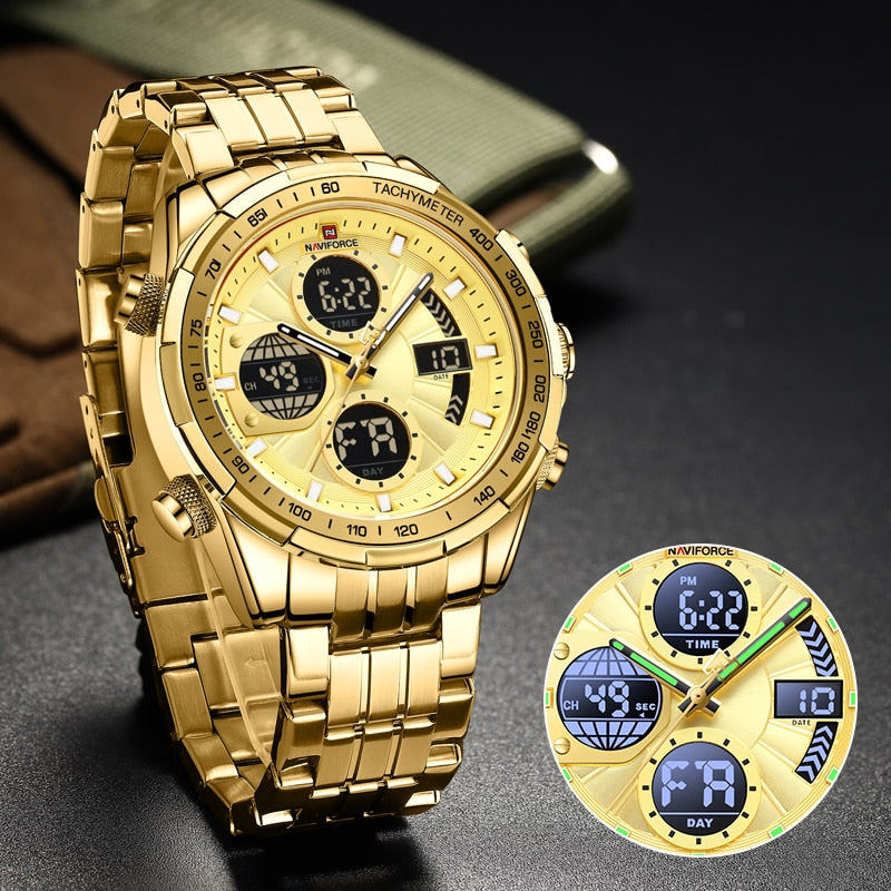 Luxury Gold Stainless Steel Wrist Watch Male Military Clock Fashion Wr ...