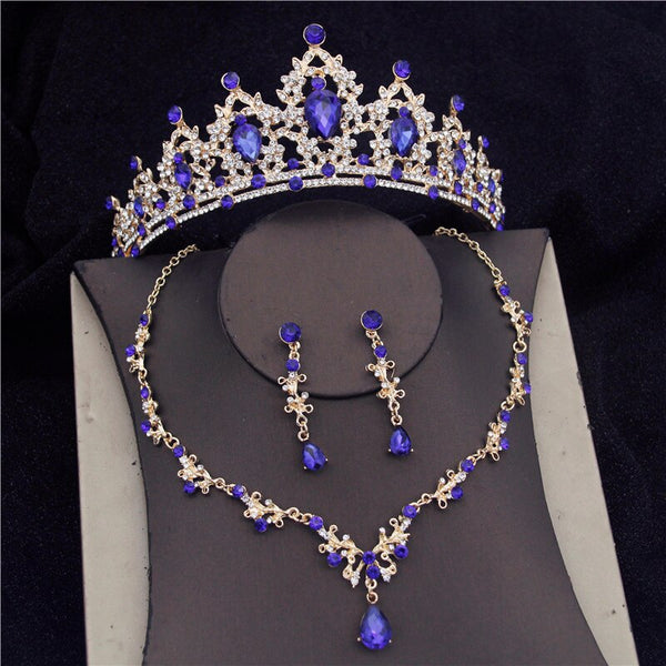 Blue Rhinestone Crystal Bridal Jewelry Sets f