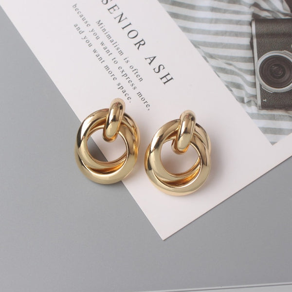 Hollow Geometric Statement Gold Color Earrings