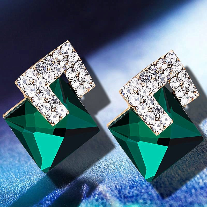 New Geometric Square Crystal Stud Earrings For Women