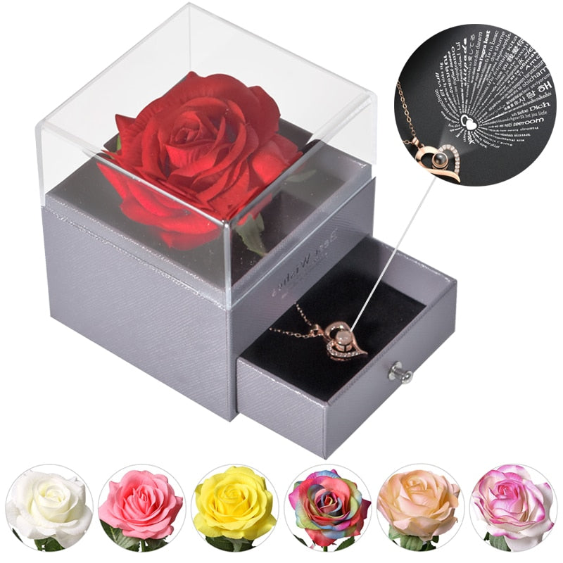 Acrylic Box Preserved Rose Eternal Roses Forever Flower Jewelry Box