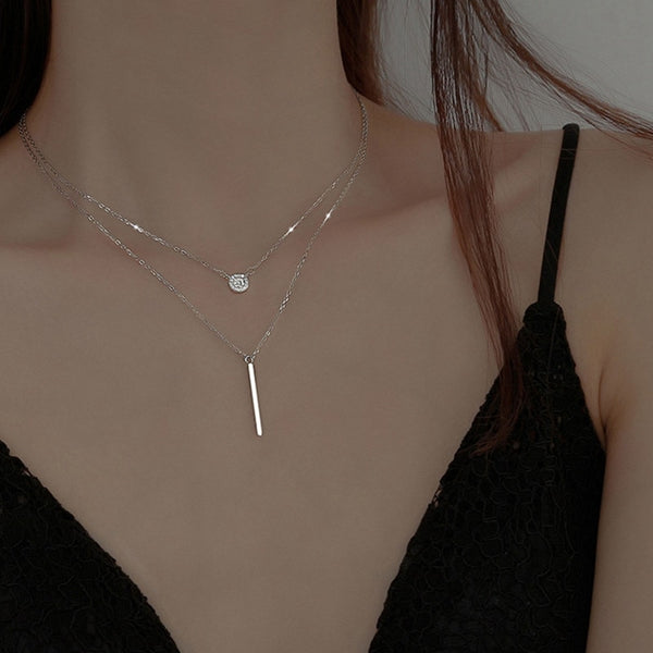 Silver Color Double Layer Chain Necklace