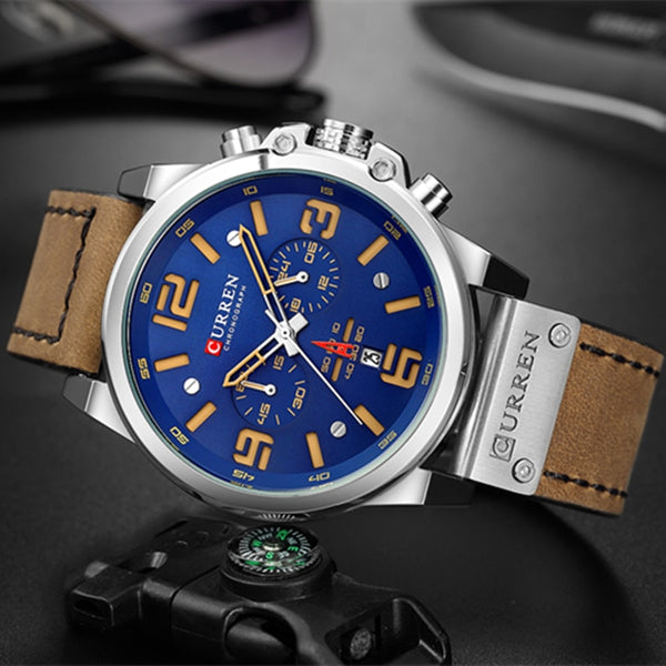 Luxury Quartz Mens Wristwatches Leather Military Date Male Clock