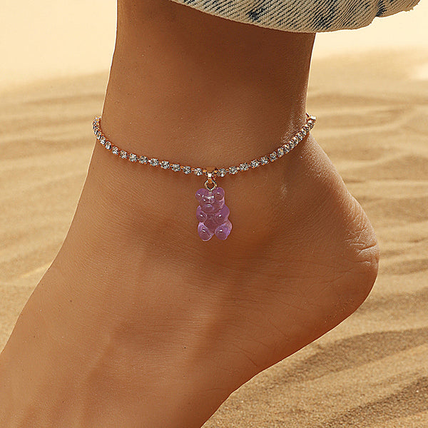 Tennis Chain Purple Bear Anklet for Women