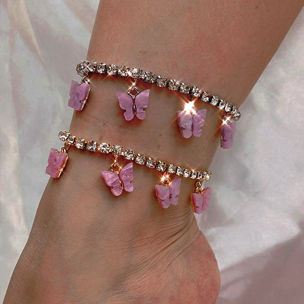 Acrylic Butterfly Pendant Anklets Bracelet On Leg For Women