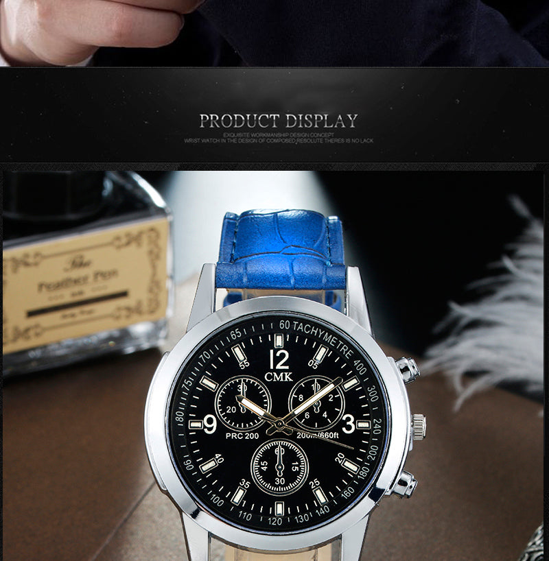 Mens Watches Casual Luxury Leather strap Men Blue Ray Glass Quartz Watch