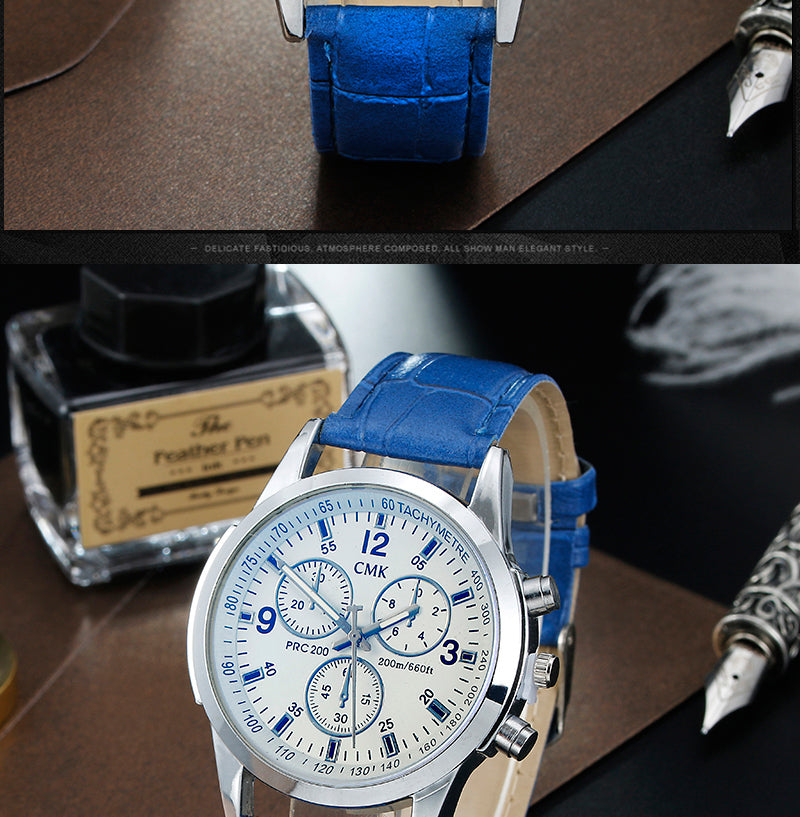 Mens Watches Casual Luxury Leather strap Men Blue Ray Glass Quartz Watch