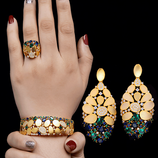 3PC Bracelet Ring Earring Wedding  Set For Women