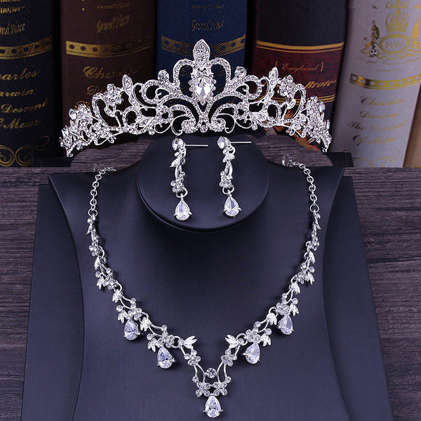 Rhinestone Tiaras Crown Earrings Wedding Necklace Sets Prom Jewelry Set