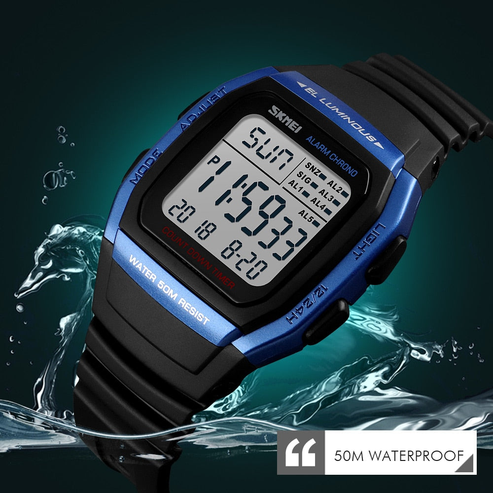 Men Watches Waterproof Sports Digital LED Alarm Chrono Electronic Wristwatch