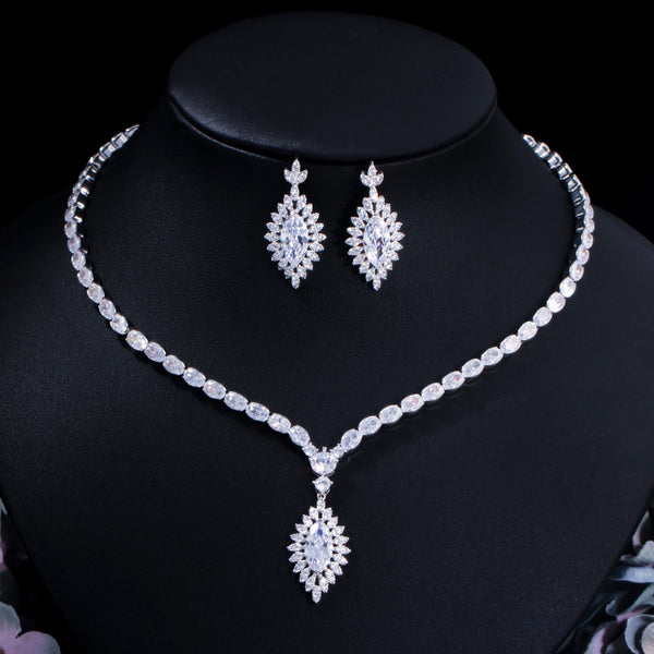 Zircons Shiny  Bridal Wedding Necklace Luxury Jewelry Sets