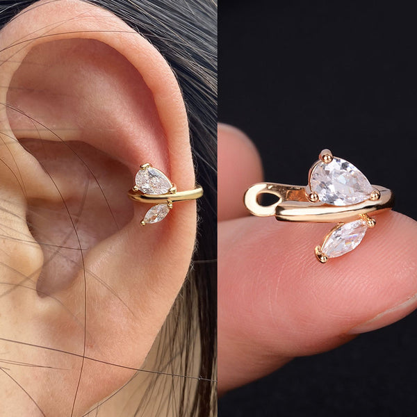 1PC Elegant Flowers Leaf Rainbow Crystal Ear Cuffs