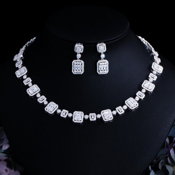 Zirconia Pave White Gold Color Bridal Wedding Jewelry Set