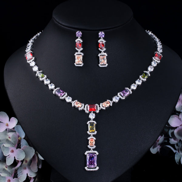 Sparkling Multicolor Cubic Zirconia Big Dangle Drop  Jewelry Sets