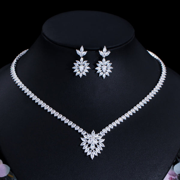 Zircons Luxury Cubic Zirconia White Gold Color Bridal Jewelry Sets