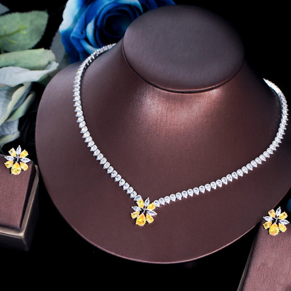 Party Engagement Wedding Flower Necklace Earrings Jewelry Set