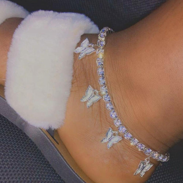 Fashion Butterfly anklet Rhinestone Tennis Chain Foot Chain Jewelry for Women