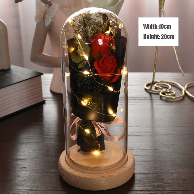 Eternal Red Rose With LED Light In Glass Dome For Wedding  Party  Gift