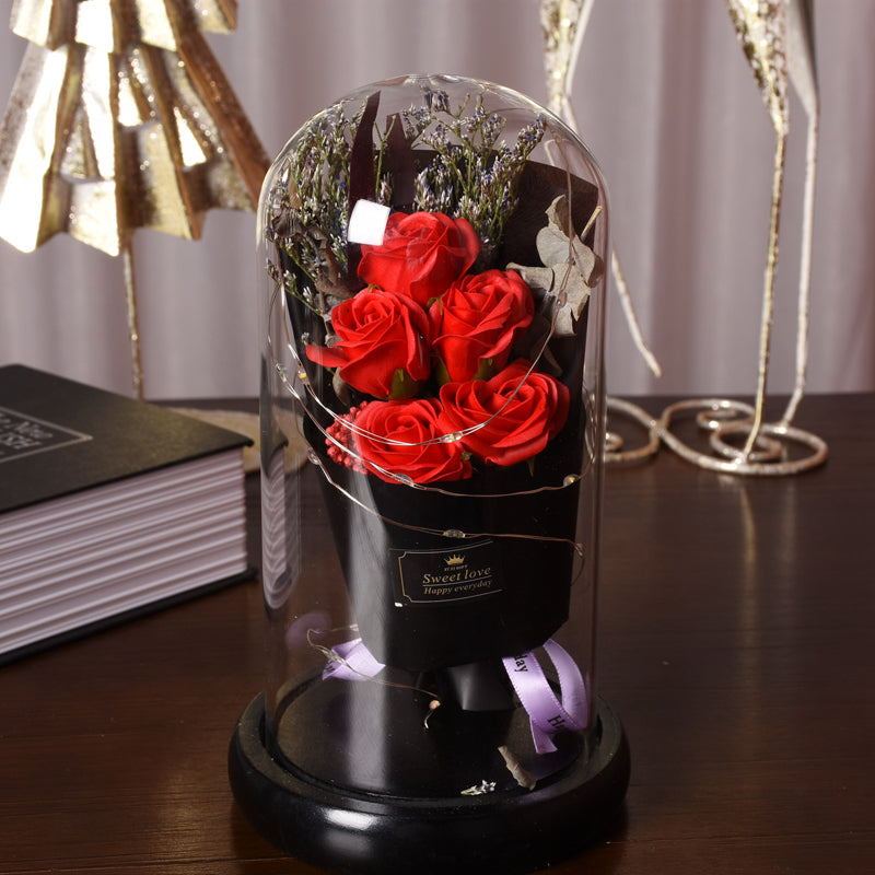 Eternal Red Rose With LED Light In Glass Dome For Wedding  Party  Gift