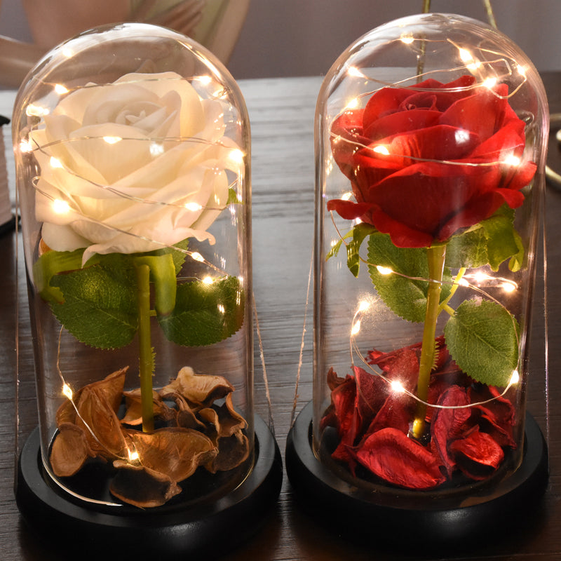 Eternal Red Rose With LED Light In Glass Dome For Wedding  Party  Gift